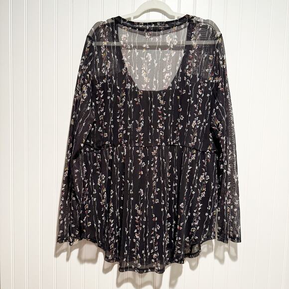 Maurices Black Floral Smocked Mesh Top Plus Size 3X - Picture 9 of 9